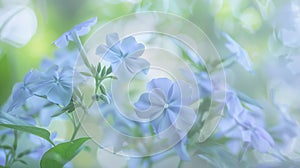 Generative AI Closedup blue flowers Phlox divaricata or woodland phlox Beautiful blurred background nature in past