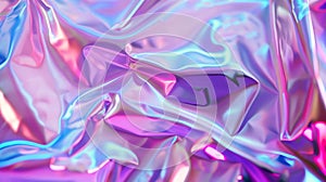 Generative AI Closeup of ethereal pastel neon pink purple lavender mint holographic metallic foil background Abstr