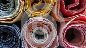 Generative AI Closeup view of rolled kitchen rags business concept.