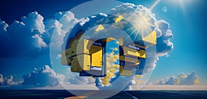 Science fiction future hi-tech cloud computing cyberpunk neon background Generative AI