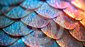 Generative AI Color Fish scale abstract pattern background Mermaid snake skin texture pattern background Fish scal