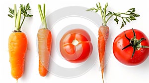 Generative AI Colored set green red orange of tomato and carrot Isolated on white background Healthy food concept