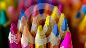 Generative AI Colored sharpener pencils. Macro shot of many color pencils. business concept.