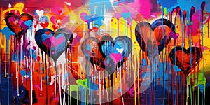 Generative AI, Colorful heart as graffiti love symbol on the wall, street art.
