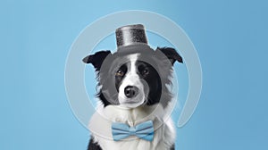Generative AI. Concept of the holiday and happy birthday dog party. Charming smartest black and white border collie