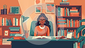 Generative AI Confident and Driven Self-Employed Freelancer Woman in Her Home Office photo