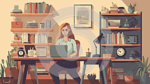 Generative AI Confident and Driven Self-Employed Freelancer Woman in Her Home Office photo