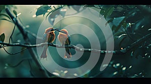Generative AI Couple of Chestnutheaded Beeeater Bird rest on branch business concept.