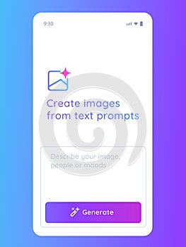 generative AI create image with artificial intelligence user interface application mobile smartphone app create graphic
