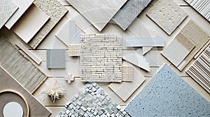Generative AI Creative flat lay composition with textile and paint samples panels and cement tiles Stylish interio