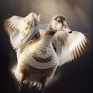 Generative AI: cute brown duck in motion very feathery