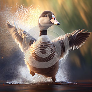 Generative AI: cute brown duck in motion very feathery