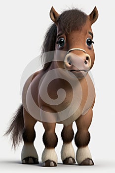 Generative AI of a cute brown pony with big eyes isolated on white background