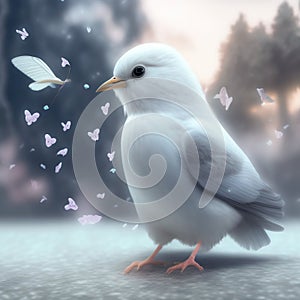 Generative AI: cute exotic fantasy bird very feathery in pastel colors on a light background