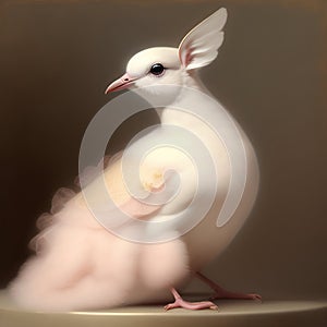 Generative AI: cute exotic fantasy dove very feathery in pastel colors on a light background