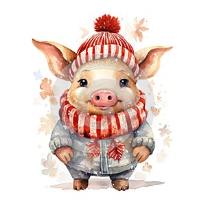 Generative AI, cute pig animal, pet in Christmas hat and ugly sweaters