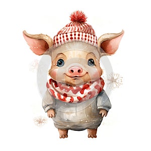 Generative AI, cute pig animal, pet in Christmas hat and ugly sweaters