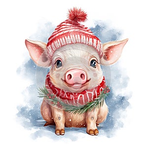 Generative AI, cute pig animal, pet in Christmas hat and ugly sweaters