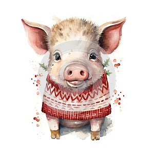 Generative AI, cute pig animal, pet in Christmas hat and ugly sweaters