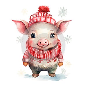 Generative AI, cute pig animal, pet in Christmas hat and ugly sweaters