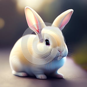 Generative AI: cute withe bunny with blurred background photo