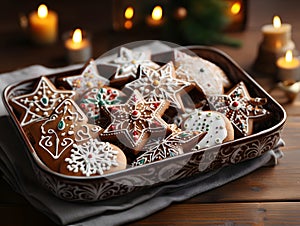 Generative AI. Delicious Christmas gingerbread cookies