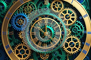 Generative AI Depicting a Mechanical Clock with Interlocked Gears