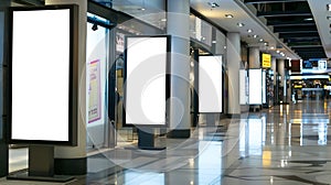 Generative AI Digital advertisiment in shopping mall mockup Blank billboards located in shopping malls or retail s photo
