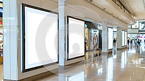 Generative AI Digital advertisiment in shopping mall mockup Blank billboards located in shopping malls or retail s photo