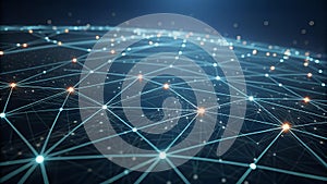 The image shows a network of interconnected nodes represented by glowing spheres and lines, creating a global connection or data