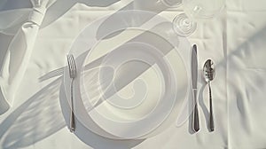 Generative AI Dinner plate setting top view business concept.