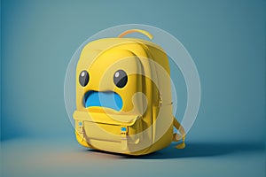 Generative AI drawing of yellow backpack with sad face, school concept, sad, loneliness