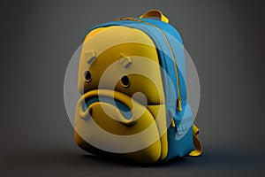 Generative AI drawing of yellow backpack with sad face, school concept, sad, loneliness