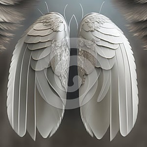 Generative AI: Dream like, realistic angel wings background with a white wing of a bird