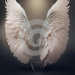 Generative AI: Dream like, realistic angel wings background with a white wing of a bird