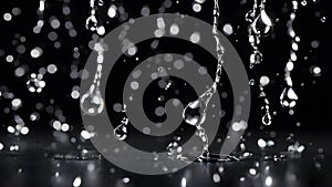 drops of water flowing down on a black background
