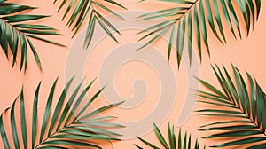 Generative AI Dry tropical exotic palm leaves on pale pastel peachy background Flat lay top view minimalist floral