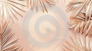 Generative AI Dry tropical exotic palm leaves on pale pastel peachy background Flat lay top view minimalist floral