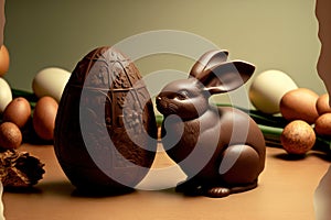 Generative AI of Easter Bunny and chocolate egg - A Colorful and Joyful Celebration of the Season