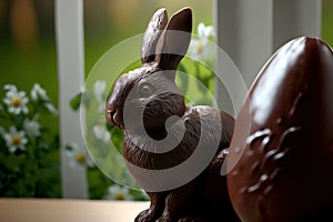 Generative AI of Easter Bunny and chocolate egg - A Sweet Easter Tradition and Treats