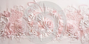 Generative AI, embroidered shabby chic baroque light pink roses pattern.