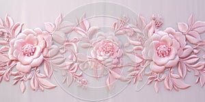 Generative AI, embroidered shabby chic baroque light pink roses pattern.