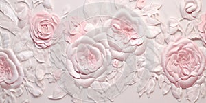 Generative AI, embroidered shabby chic baroque light pink roses pattern.