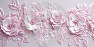 Generative AI, embroidered shabby chic baroque light pink roses pattern.