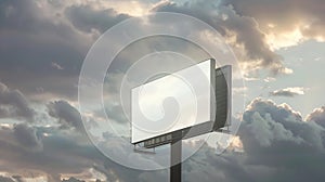 Generative AI Empty Blank  billboard mockup with white screen against cloudy sky background Copy space banner for