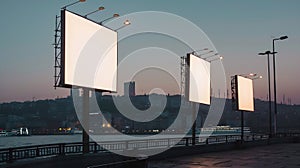 Generative AI Empty  blank outdoor advertising billboards by Bosphorus in Istanbul business concept.