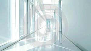 Generative AI Empty corridor hallway of modern white office building room with glass entrance door business blur b