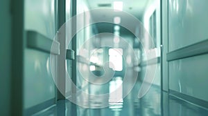 Generative AI Empty corridor in modern Hospital blurred  interior background business concept.
