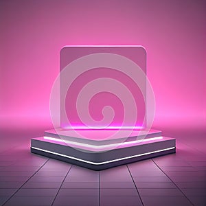 Empty neon stage in a pink background