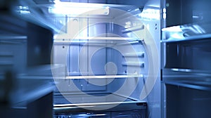 Generative AI Empty open freezer in the refrigerator business concept.